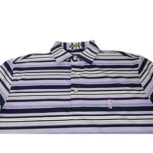 Peter Millar Summer Comfort Polo Shirt Purple Striped Men's Small Performance